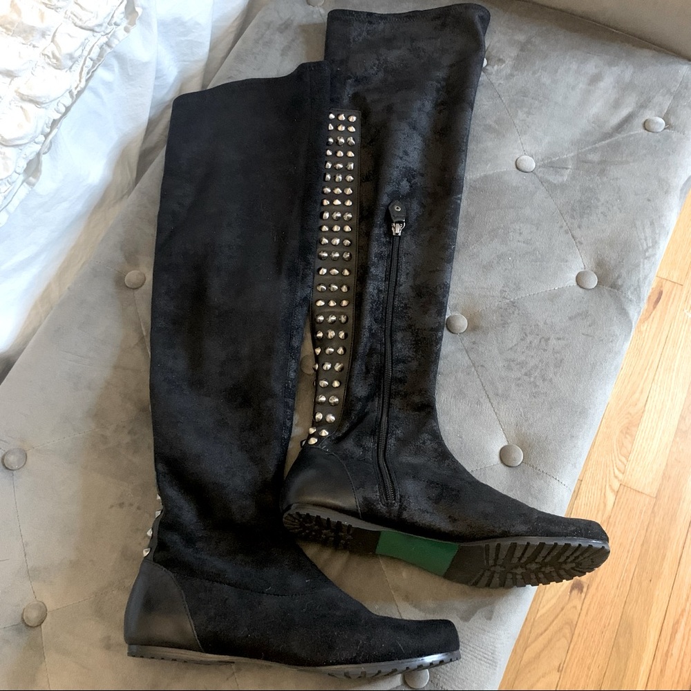 Fabian Lisa for Donald J Pliner distressed suede elastic over the knee flat boot